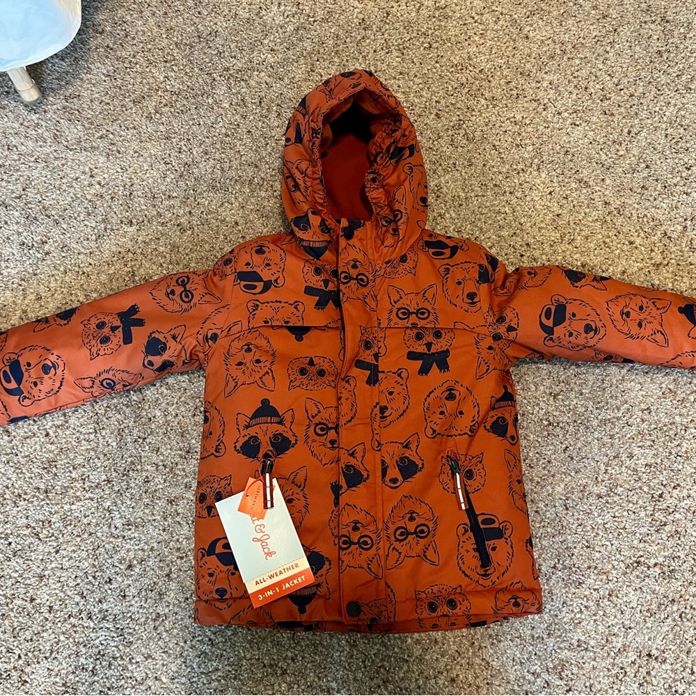 NWT Cat and Jack winter Jacket - Orange woodland animals - 5T